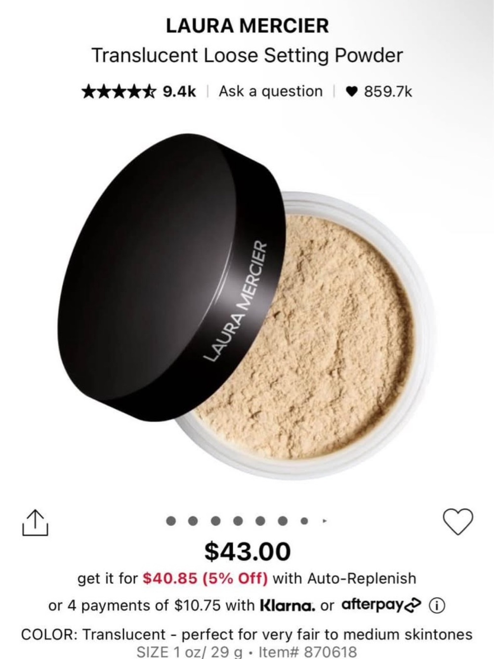 laura mercier Translucent Loose Setting Powder - Translucent